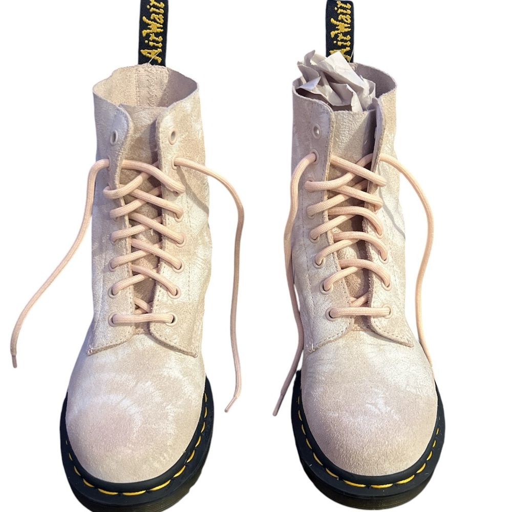 Dr. Martens Women's 1460 Pascal Tie Dye Suede Lace Up Boots Pink White US 7